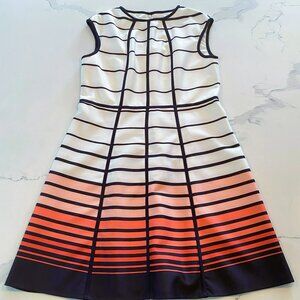 No tag - Geometric, Sleeveless, White/Navy/Pink, Midi, Dress - Size 10